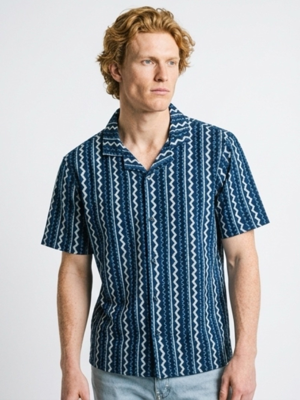 Blue and White Casual Button Down Shirt with Stripes